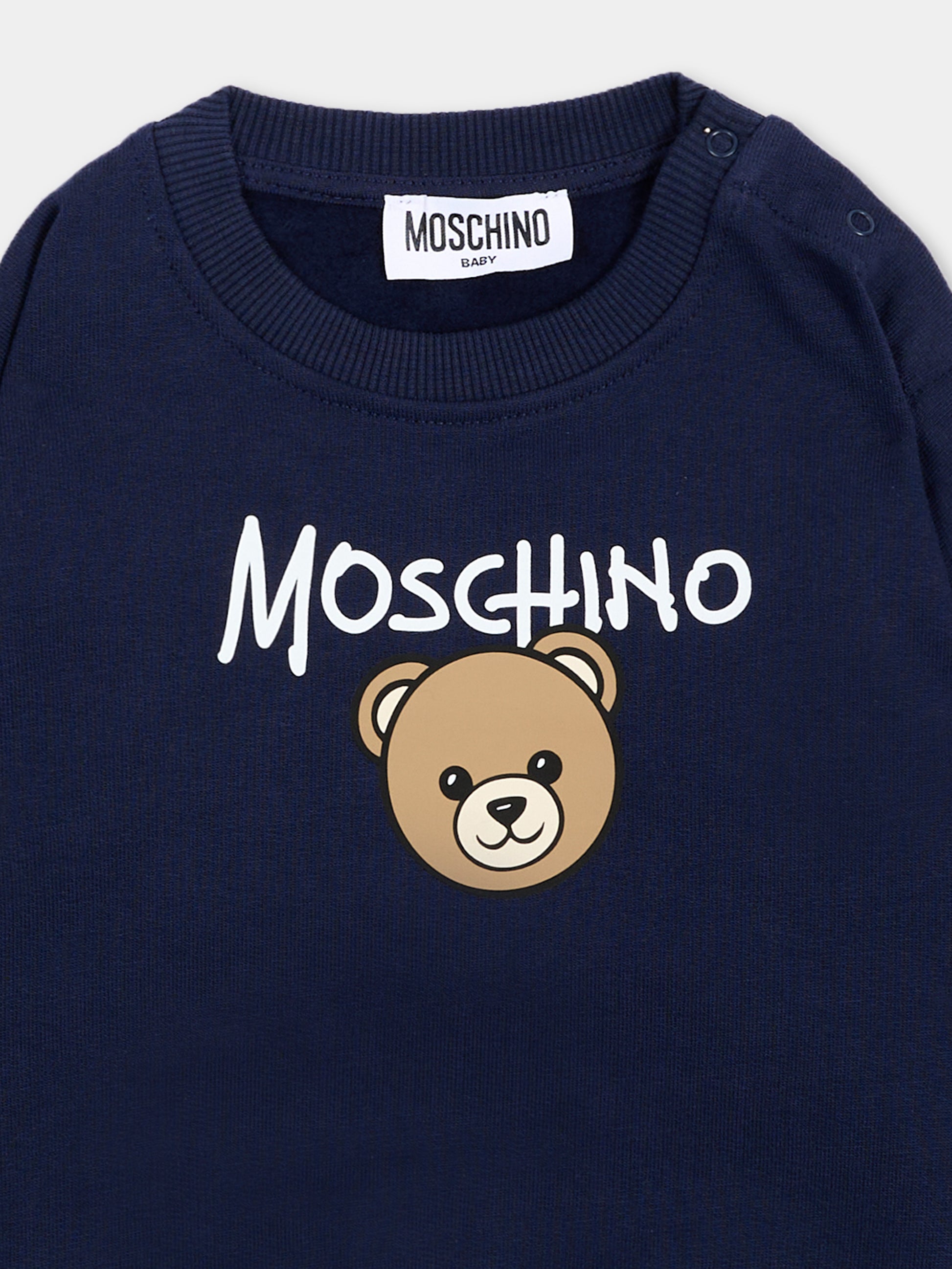 Felpa blu per neonati con Teddy Bear,Moschino Kids,MUF06H LCA83 40016