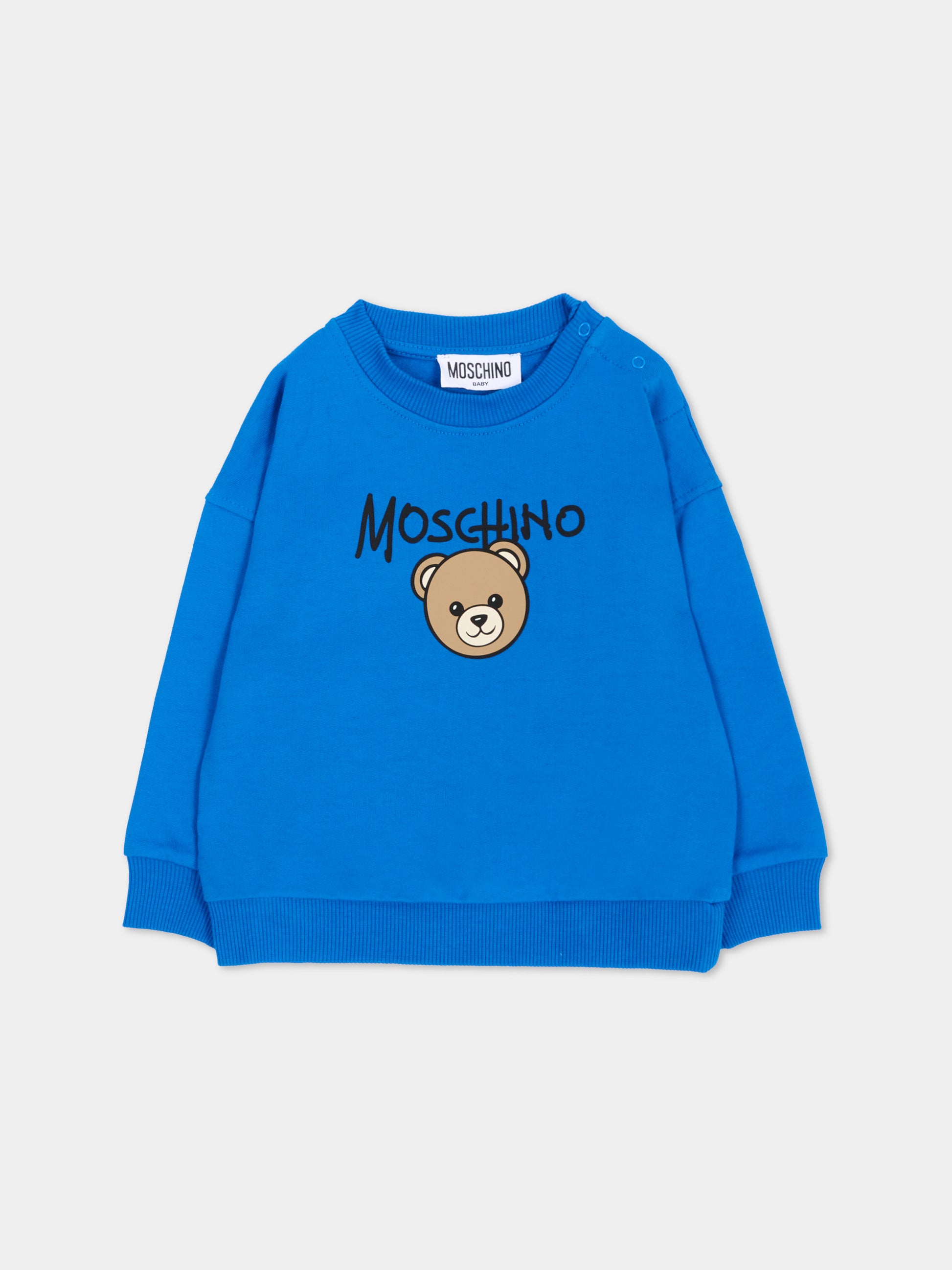 Felpa blu per neonato con Teddy Bear,Moschino Kids,MUF06H LCA83 40157