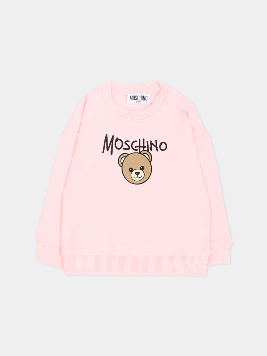 Felpa rosa per neonata con Teddy Bear,Moschino Kids,MUF06H LCA83 50209