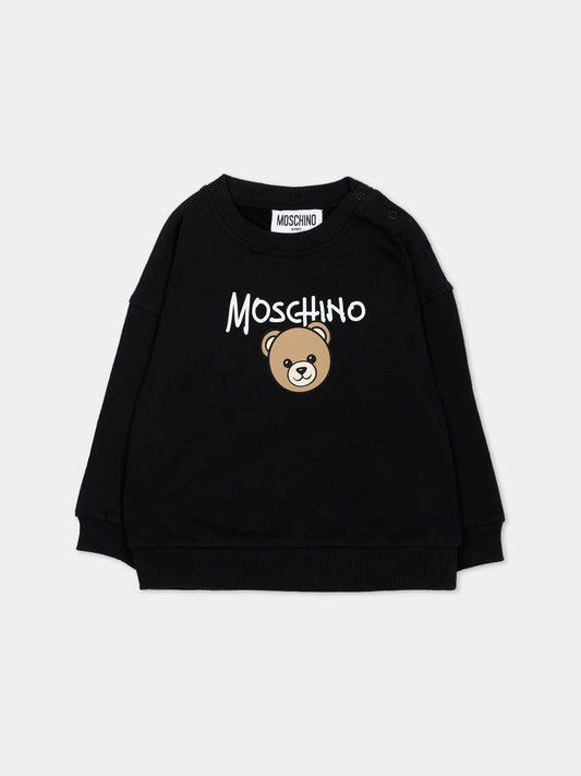 Felpa nera per neonato con Teddy Bear,Moschino Kids,MUF06H LCA83 60100