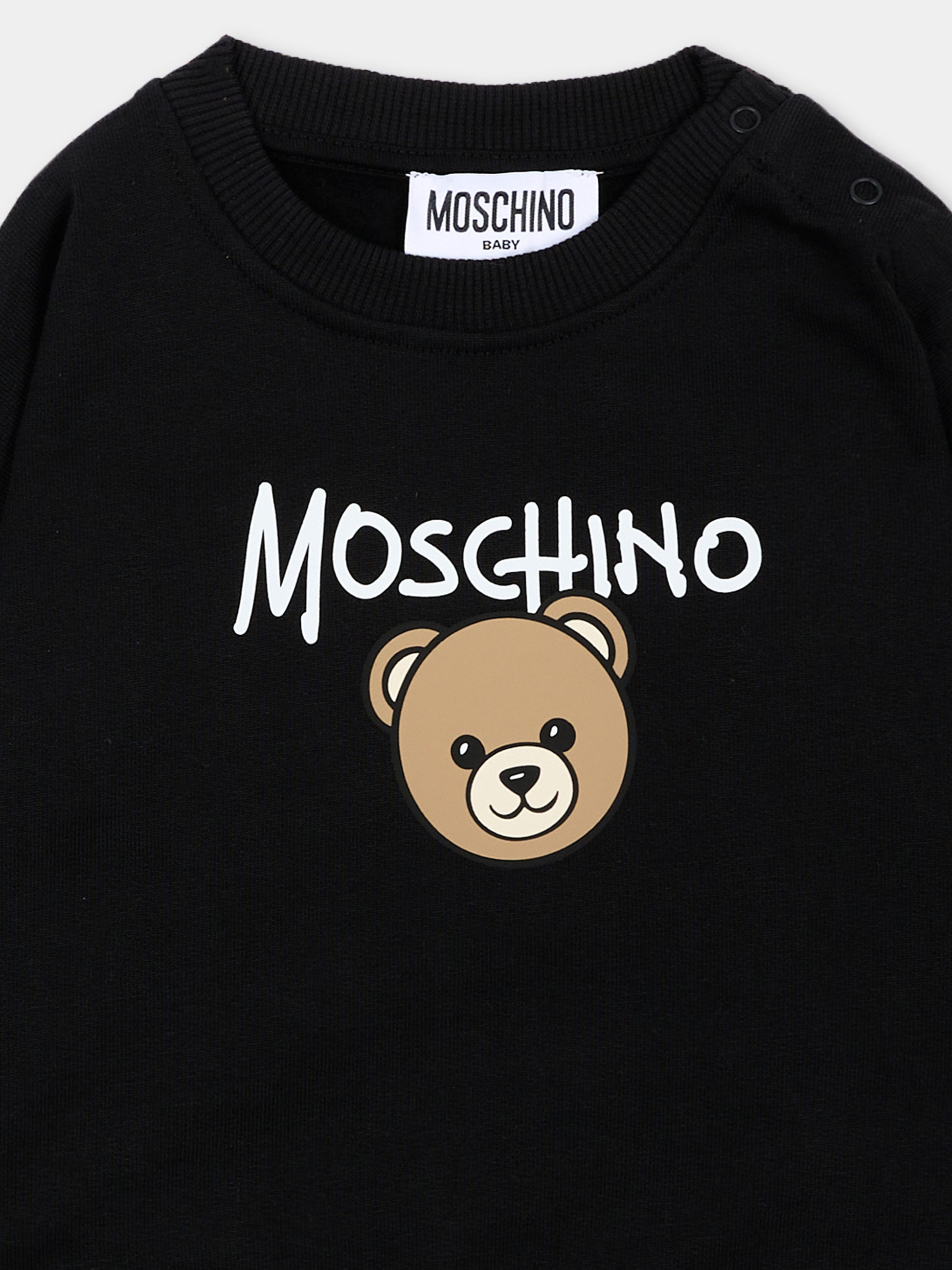 Felpa nera per neonato con Teddy Bear,Moschino Kids,MUF06H LCA83 60100