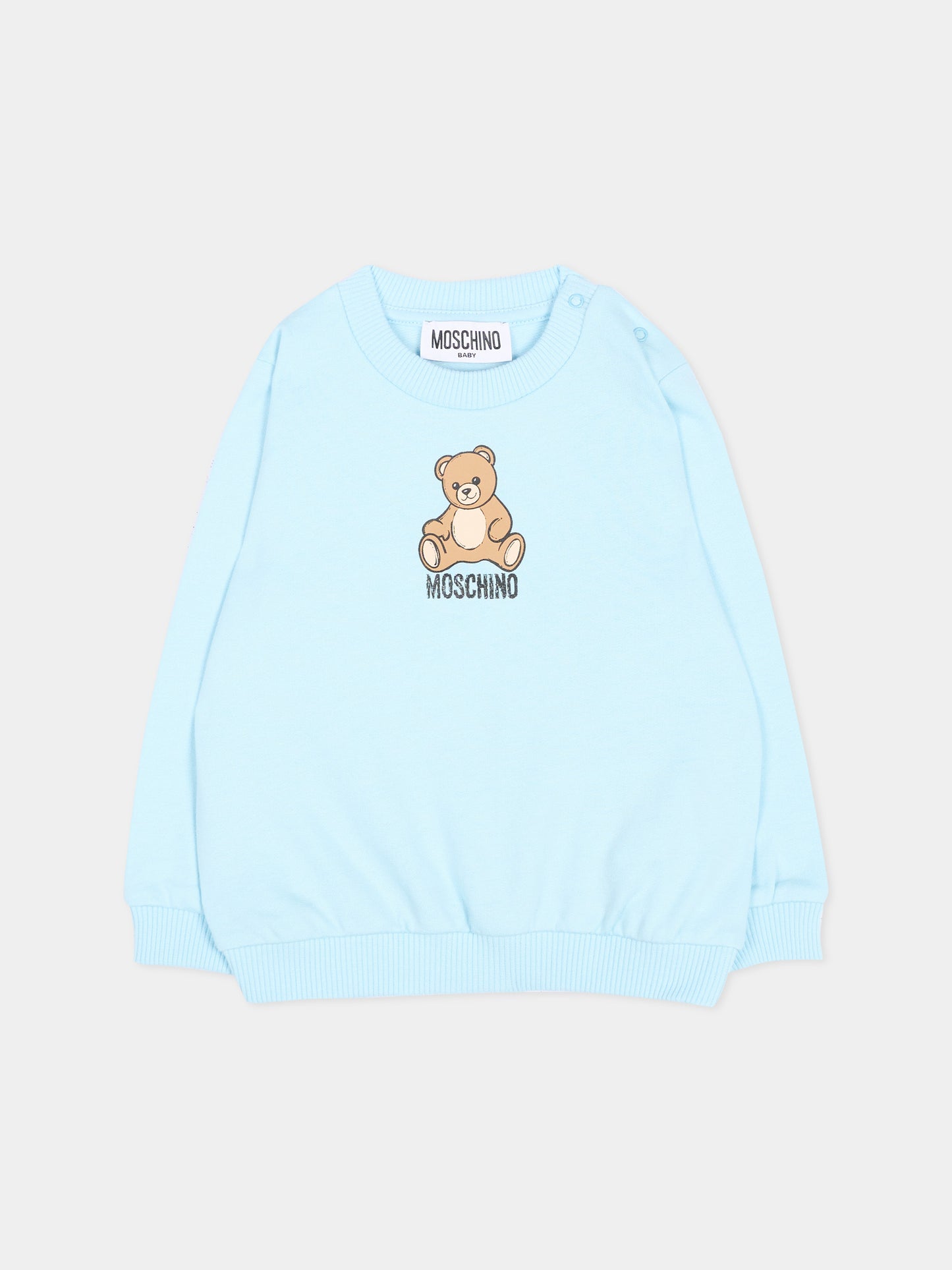 Felpa azzurra per neonato con Teddy Bear,Moschino Kids,MUF06I LCA40 40304