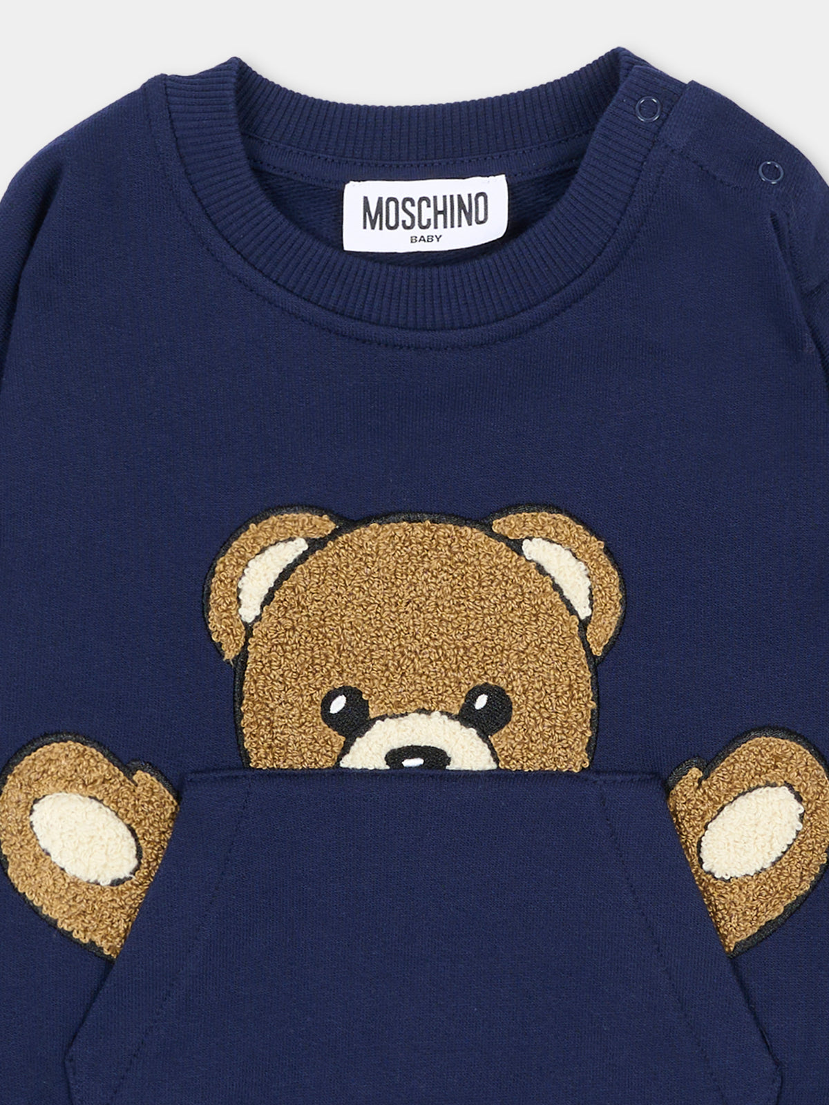 Felpa girocollo blu per neonati con Teddy Bear,Moschino Kids,MUF06K LCA93 40016