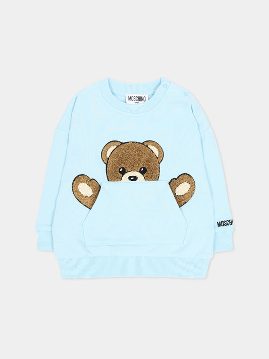 Felpa girocollo celeste con Teddy Bear per neonato,Moschino Kids,MUF06K LCA93 40304