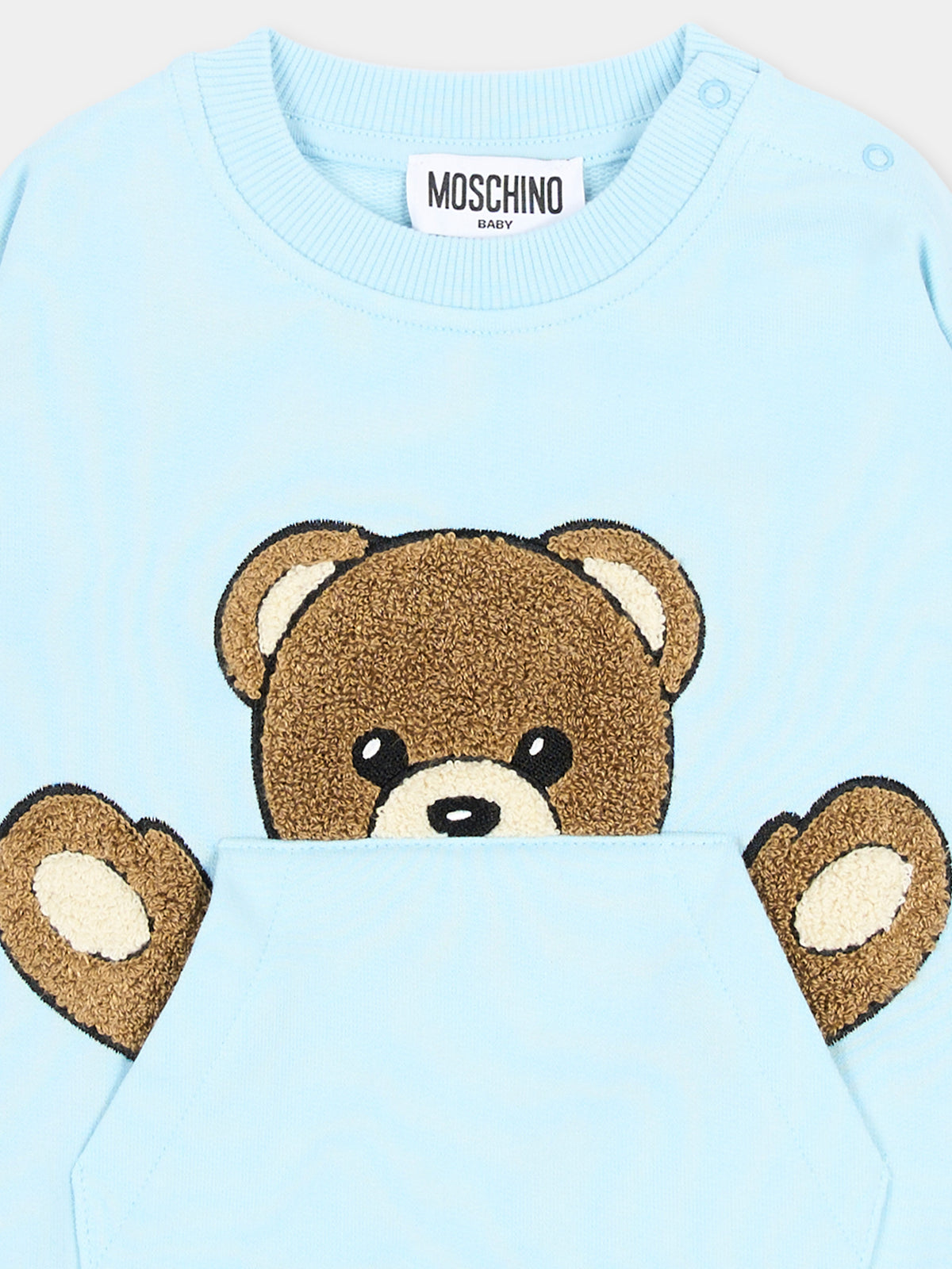Felpa girocollo celeste con Teddy Bear per neonato,Moschino Kids,MUF06K LCA93 40304