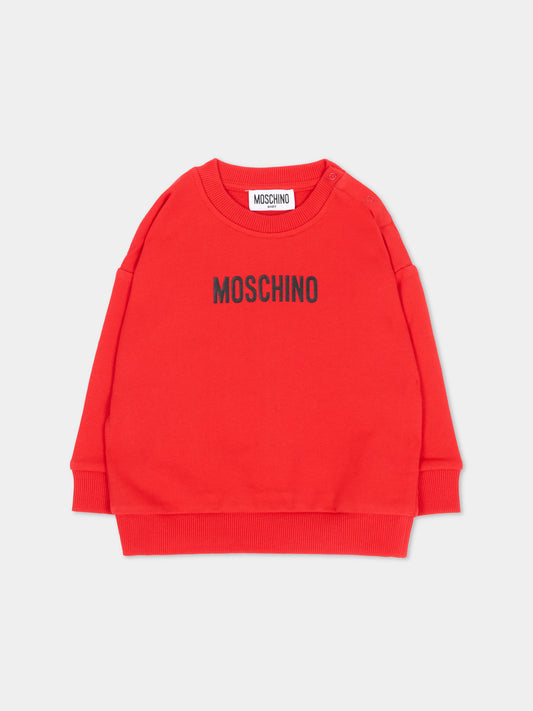 Felpa rossa per neonati con logo,Moschino Kids,MUF06N LCA93 50109