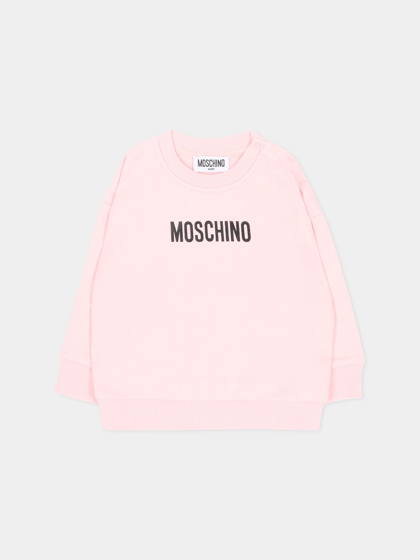 Felpa rosa per neonata con logo,Moschino Kids,MUF06N LCA93 50209