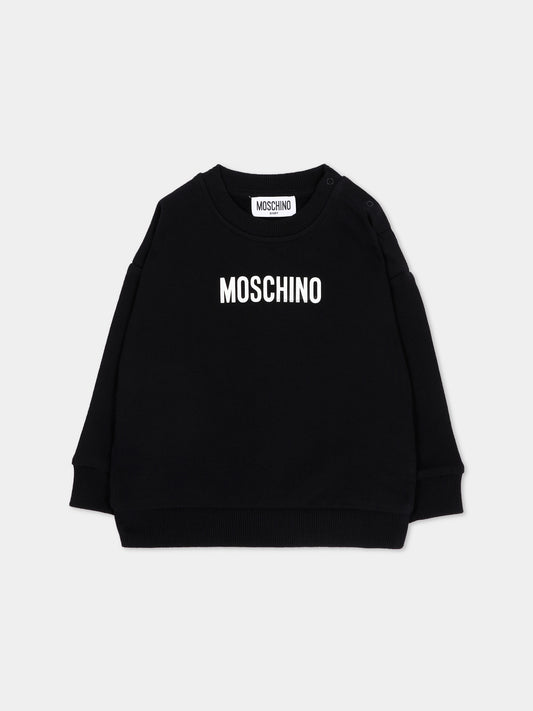 Felpa nera per neonati con logo,Moschino Kids,MUF06N LCA93 60100