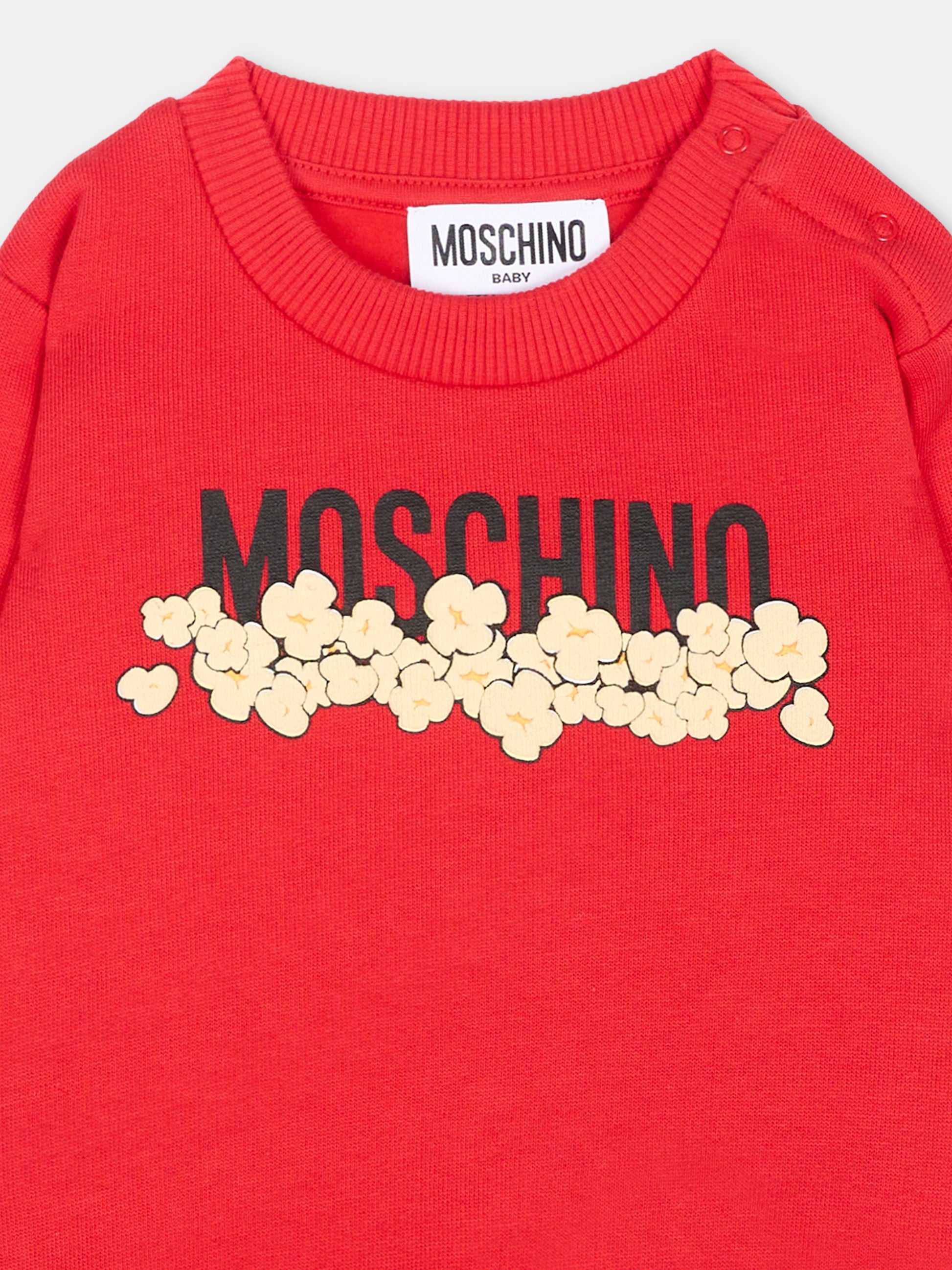 Felpa rossa per neonata con logo,Moschino Kids,MUF06R LCA83 50109