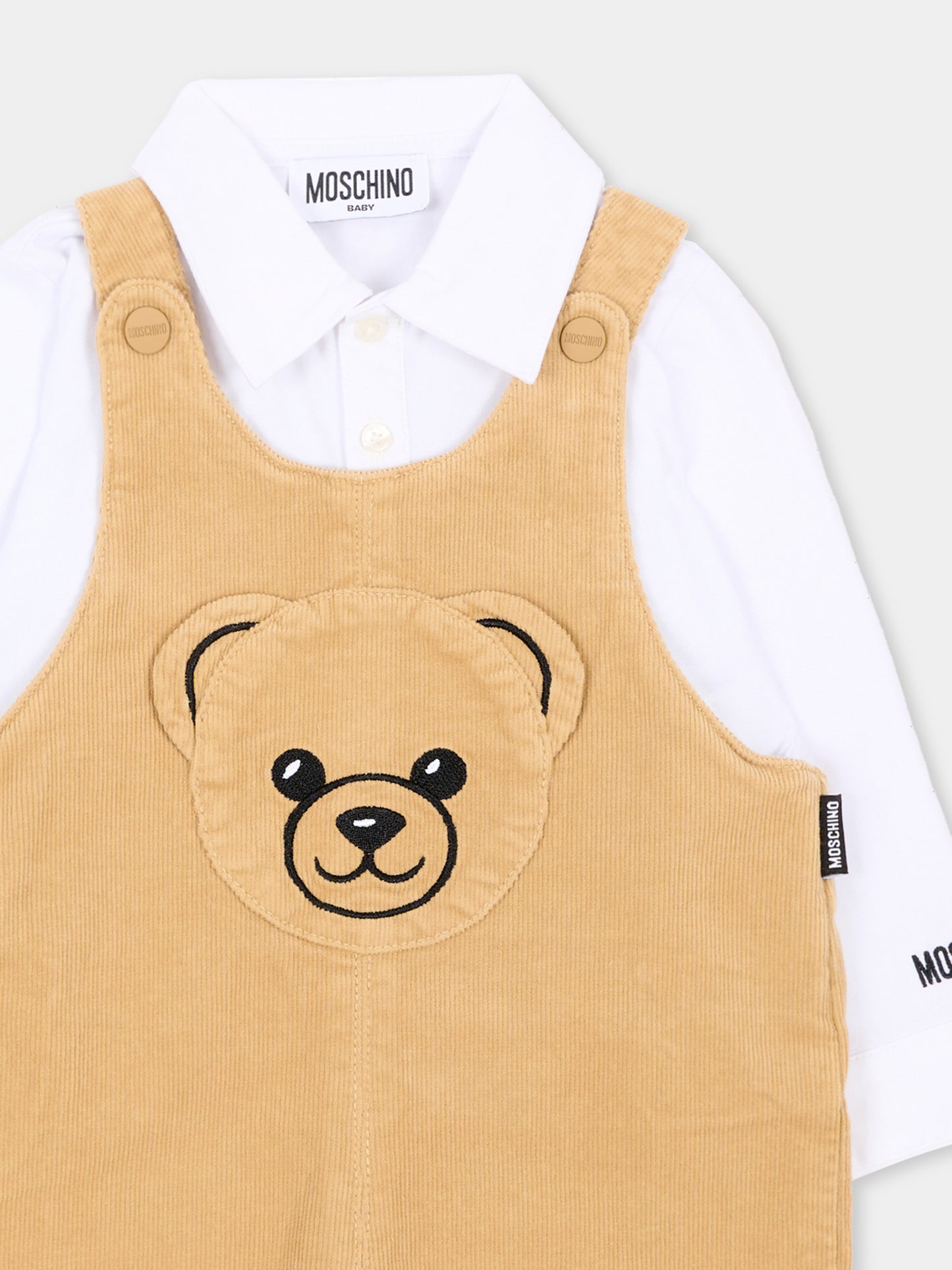 Salopette beige per neonato con Teddy Bear,Moschino Kids,MUK05Q LVC02 20351