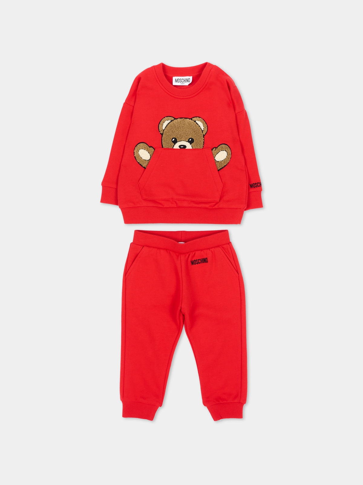 Completo sportivo lungo rosso per neonati con Teddy Bear,Moschino Kids,MUK05V LCA93 50109