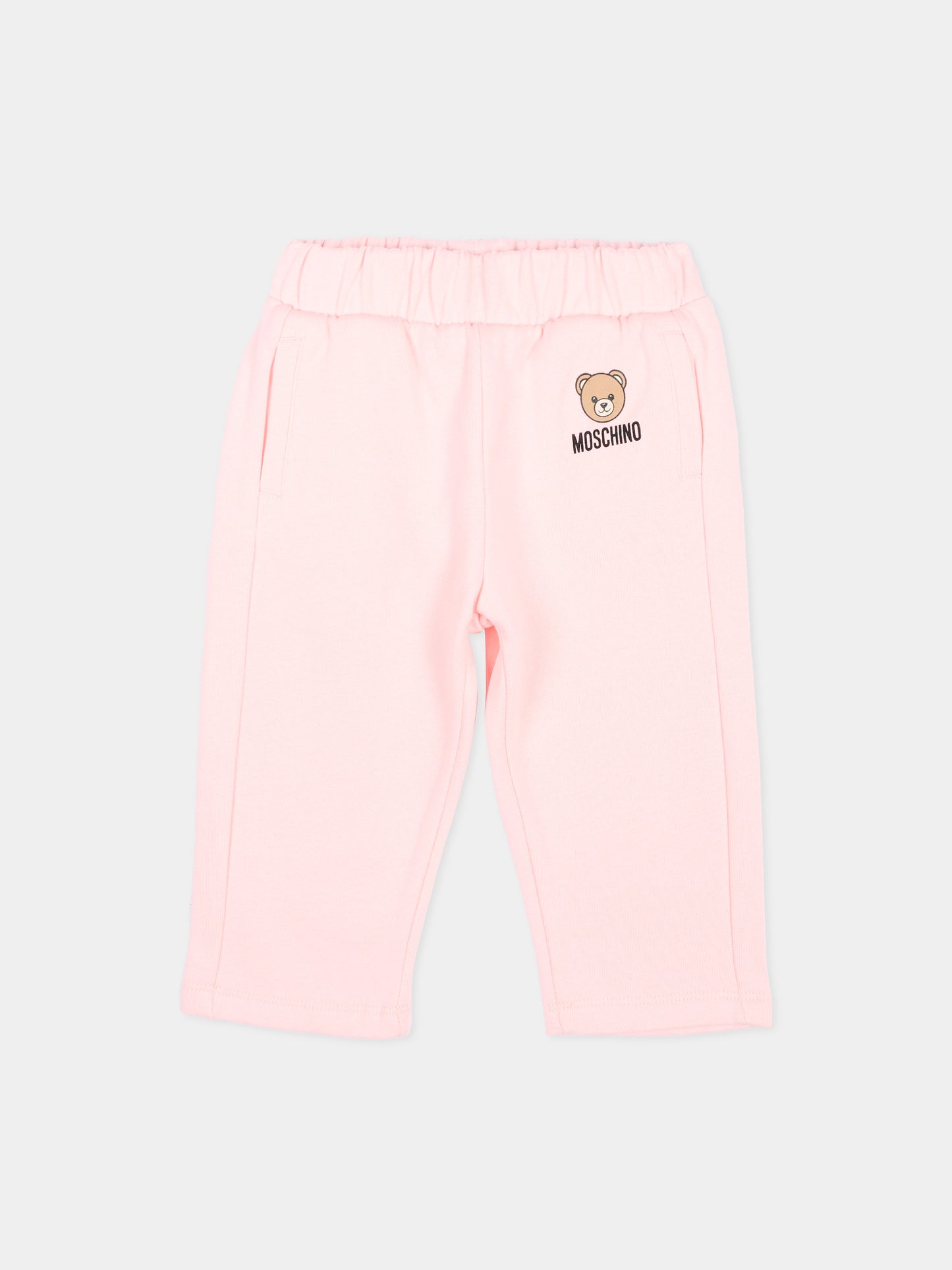 Pantalone rosa per neonata con Teddy Bear,Moschino Kids,MUP05X LCA92 50209