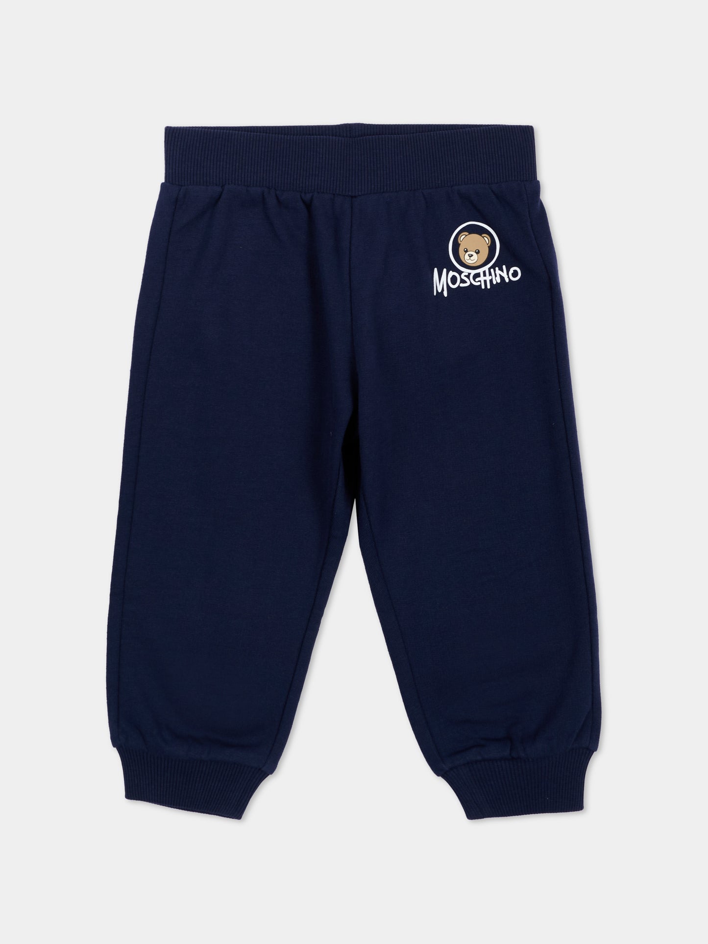 Pantaloni sportivi blu per neonati con Teddy Bear,Moschino Kids,MUP062 LCA83 40016