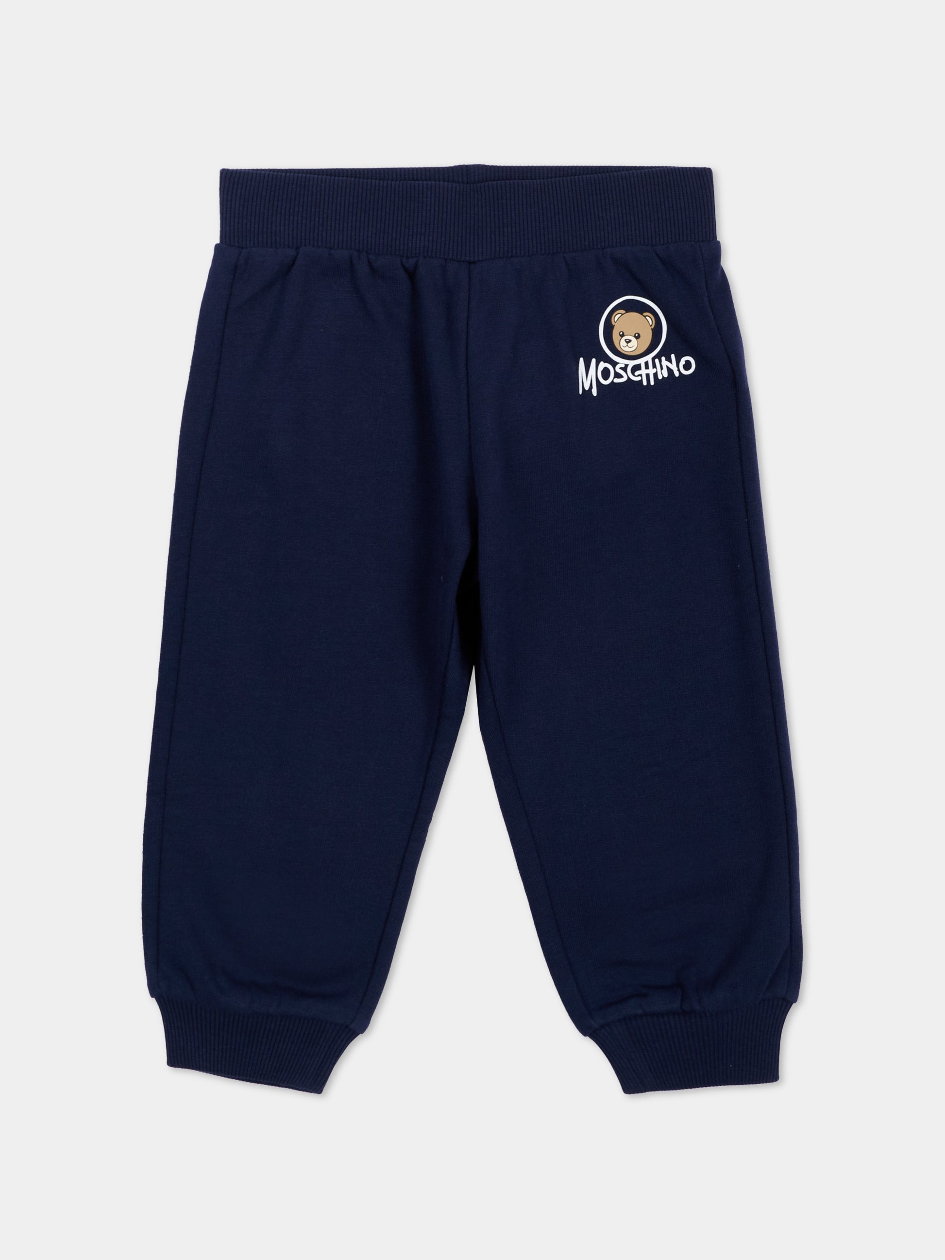 Pantaloni sportivi blu per neonati con Teddy Bear,Moschino Kids,MUP062 LCA83 40016