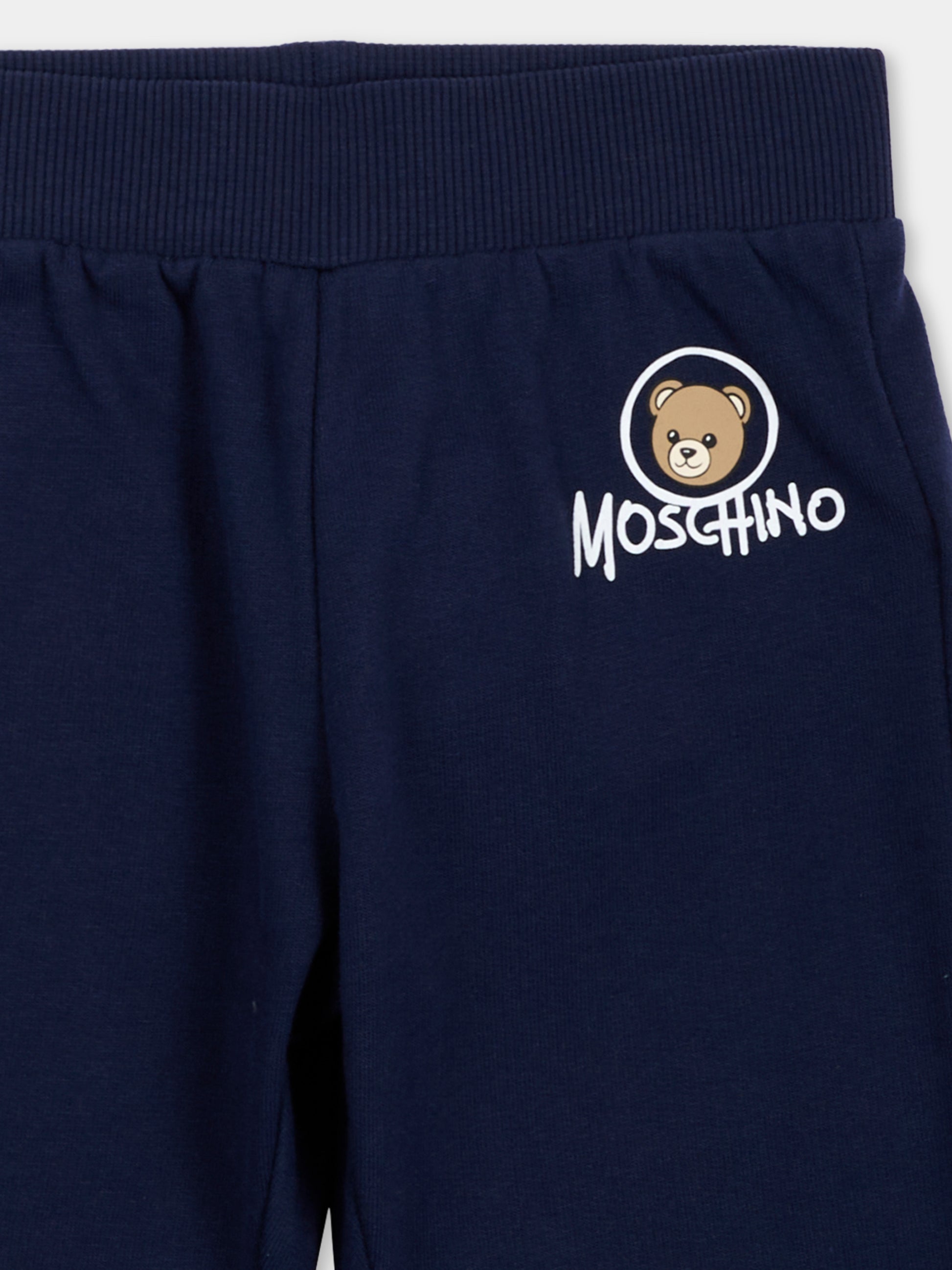 Pantaloni sportivi blu per neonati con Teddy Bear,Moschino Kids,MUP062 LCA83 40016