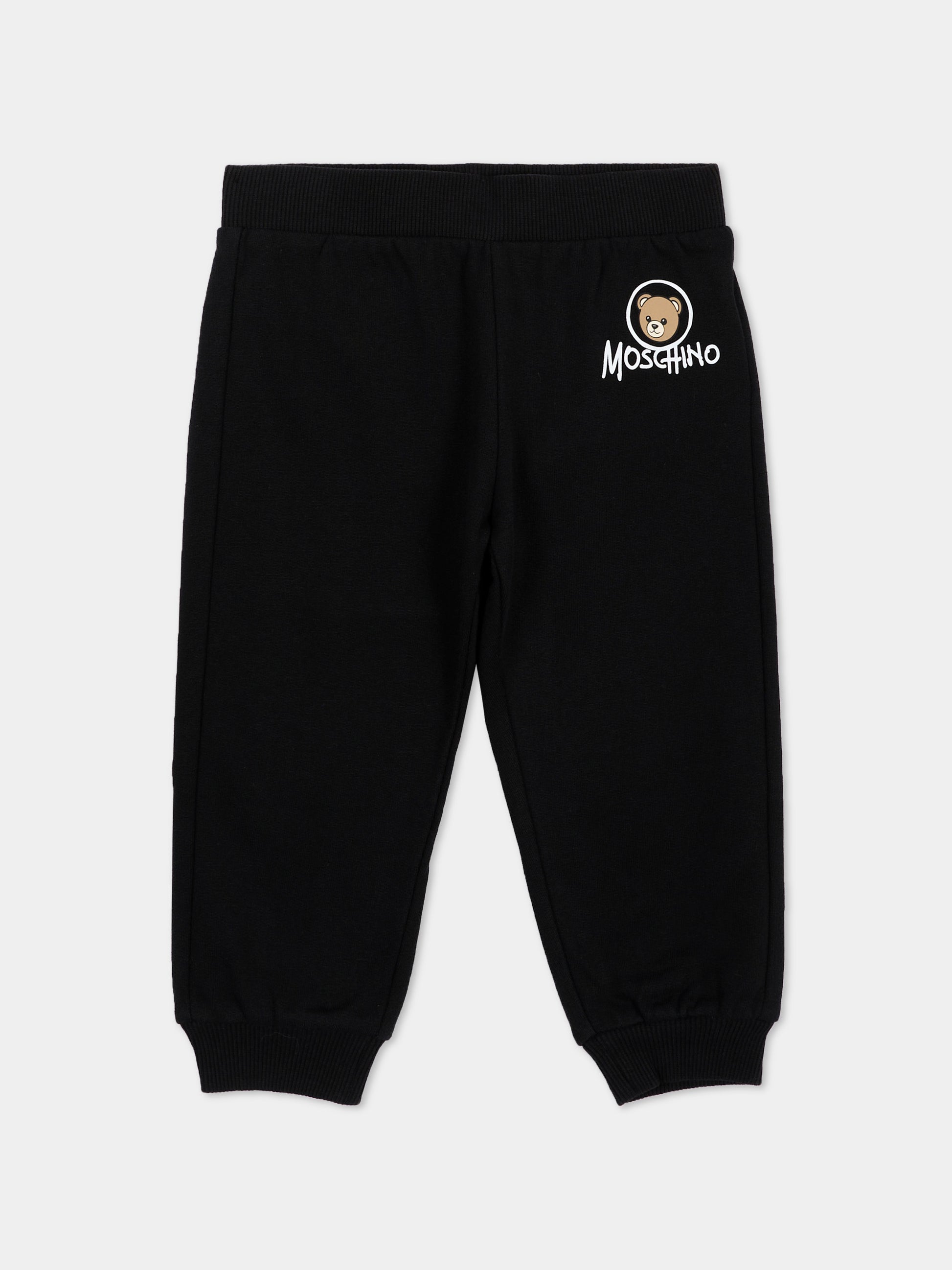 Pantalone nero per neonati con Teddy Bear,Moschino Kids,MUP062 LCA83 60100