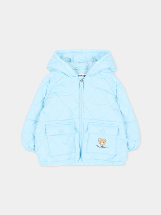 Piumino azzurro per neonato con Teddy Bear,Moschino Kids,MUS036 L3AC6 40304