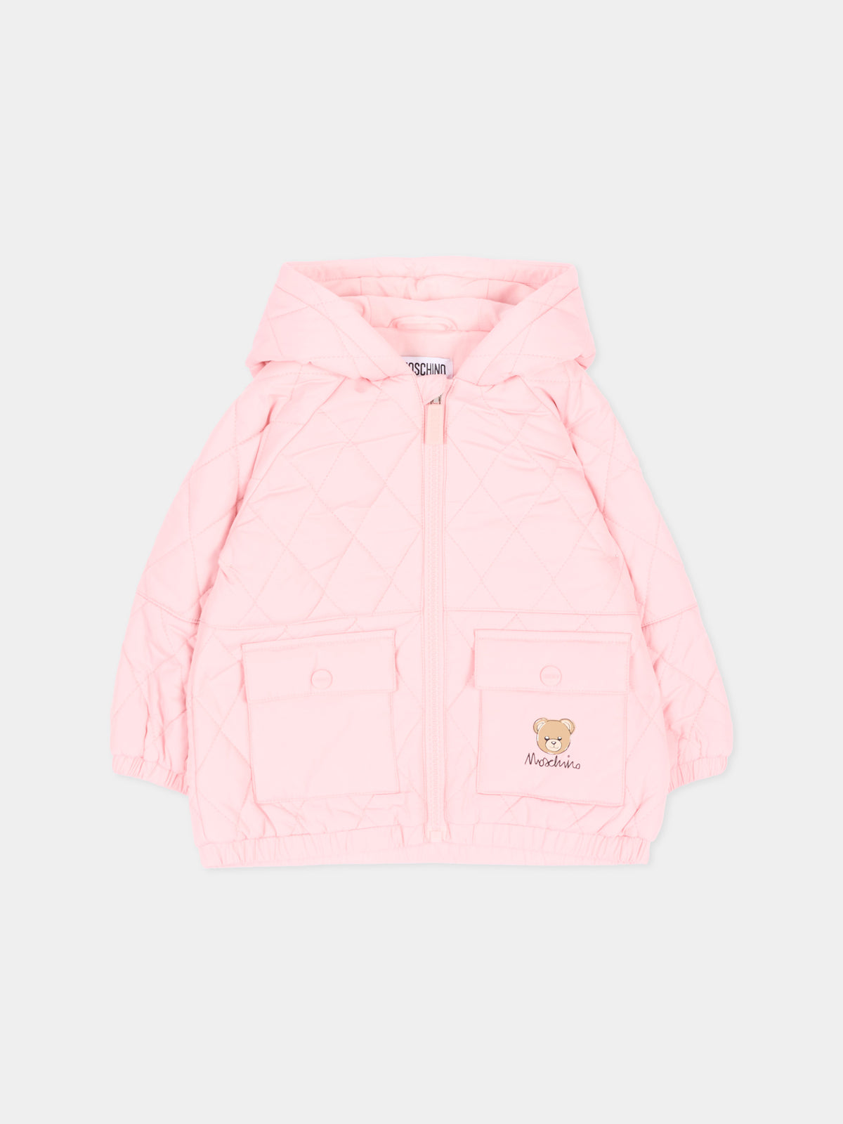 Piumino rosa per neonata con Teddy Bear,Moschino Kids,MUS036 L3AC6 50209