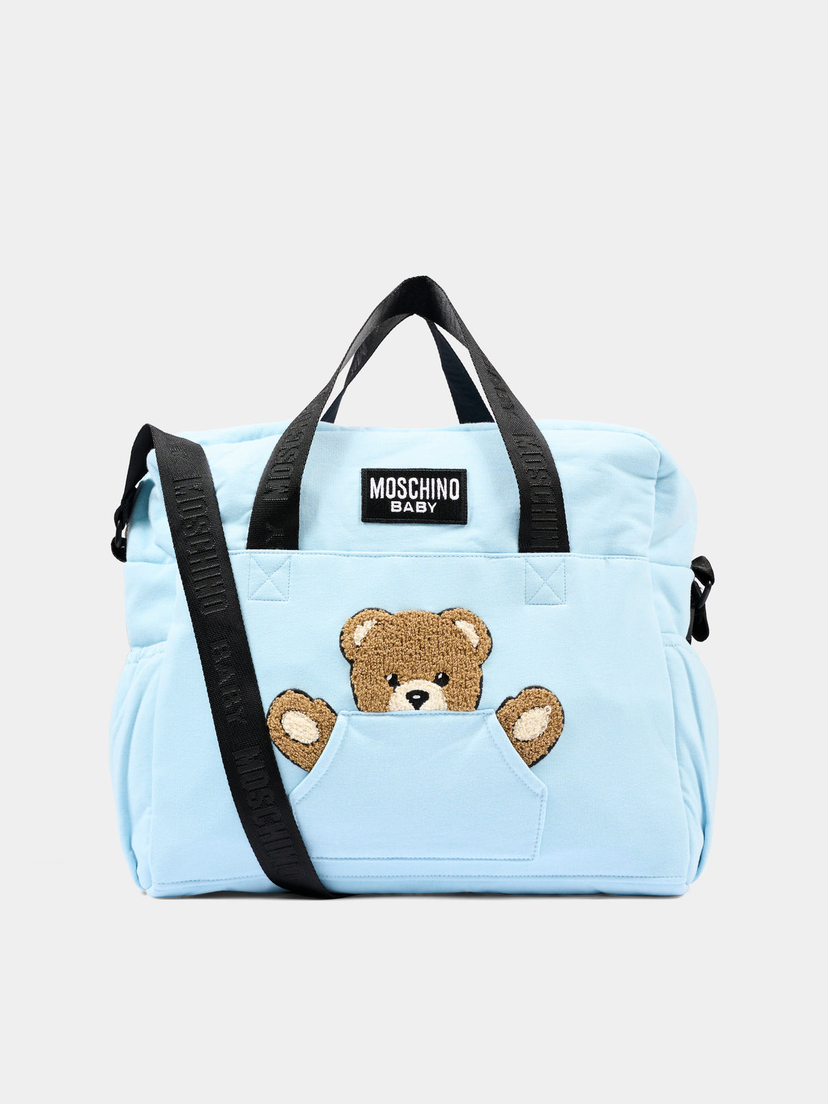 Borsa mamma azzurra per neonato con Teddy Bear,Moschino Kids,MUX062 LCA93 40304