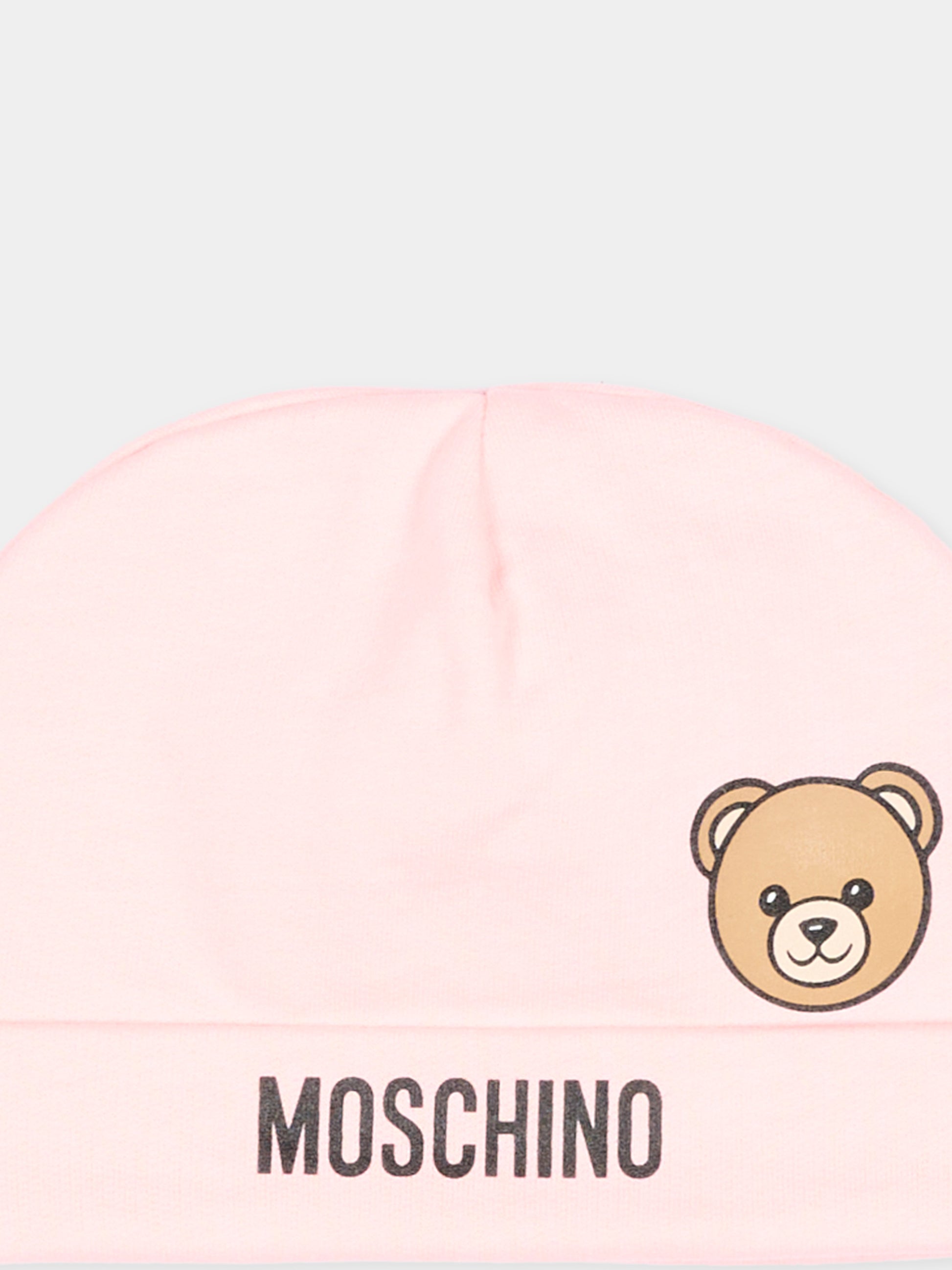 Cappellino rosa per neonata con Teddy Bear,Moschino Kids,MUX066 LCA40 50209