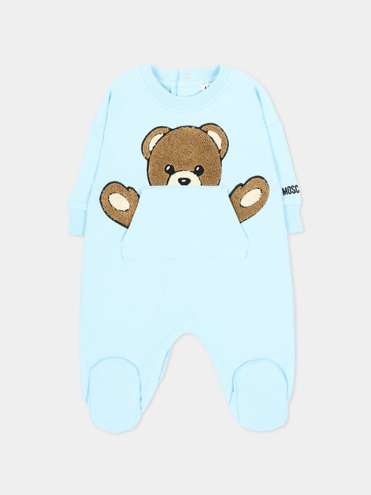 Tutina azzurra per neonato con Teddy Bear,Moschino Kids,MUY09H LCA93 40304