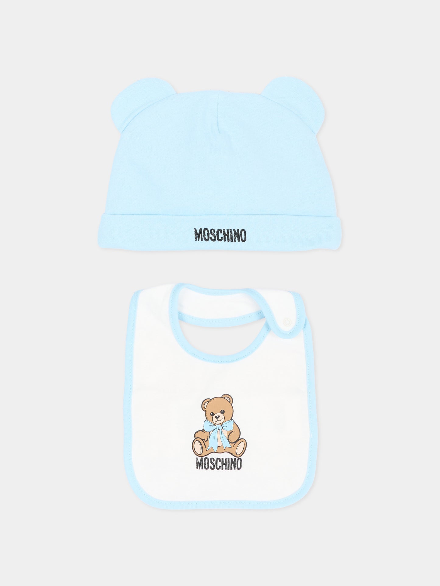 Set accessori azzurro per neonato con Teddy Bear,Moschino Kids,MUY09L LCA40 40304