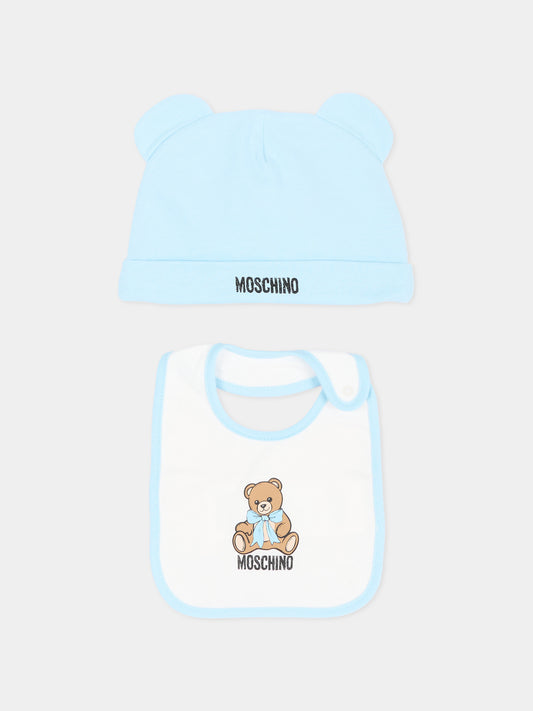 Set accessori azzurro per neonato con Teddy Bear,Moschino Kids,MUY09L LCA40 40304