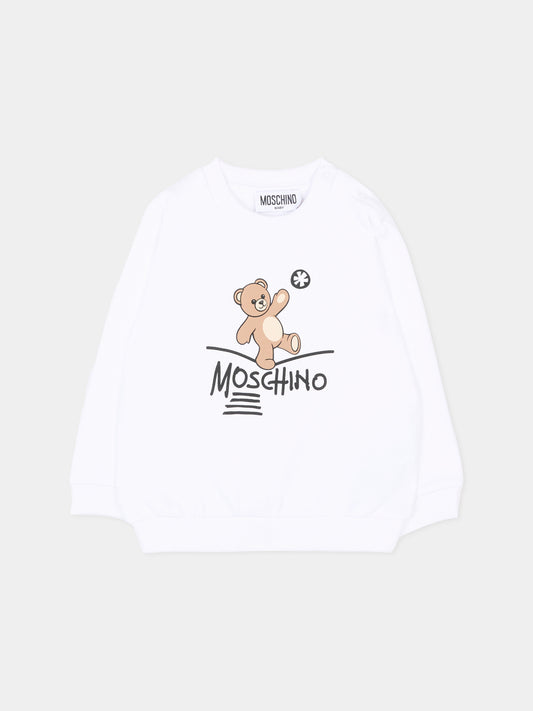Felpa bianca per neonati con Teddy Bear,Moschino Kids,MVF060 LCA83 10101