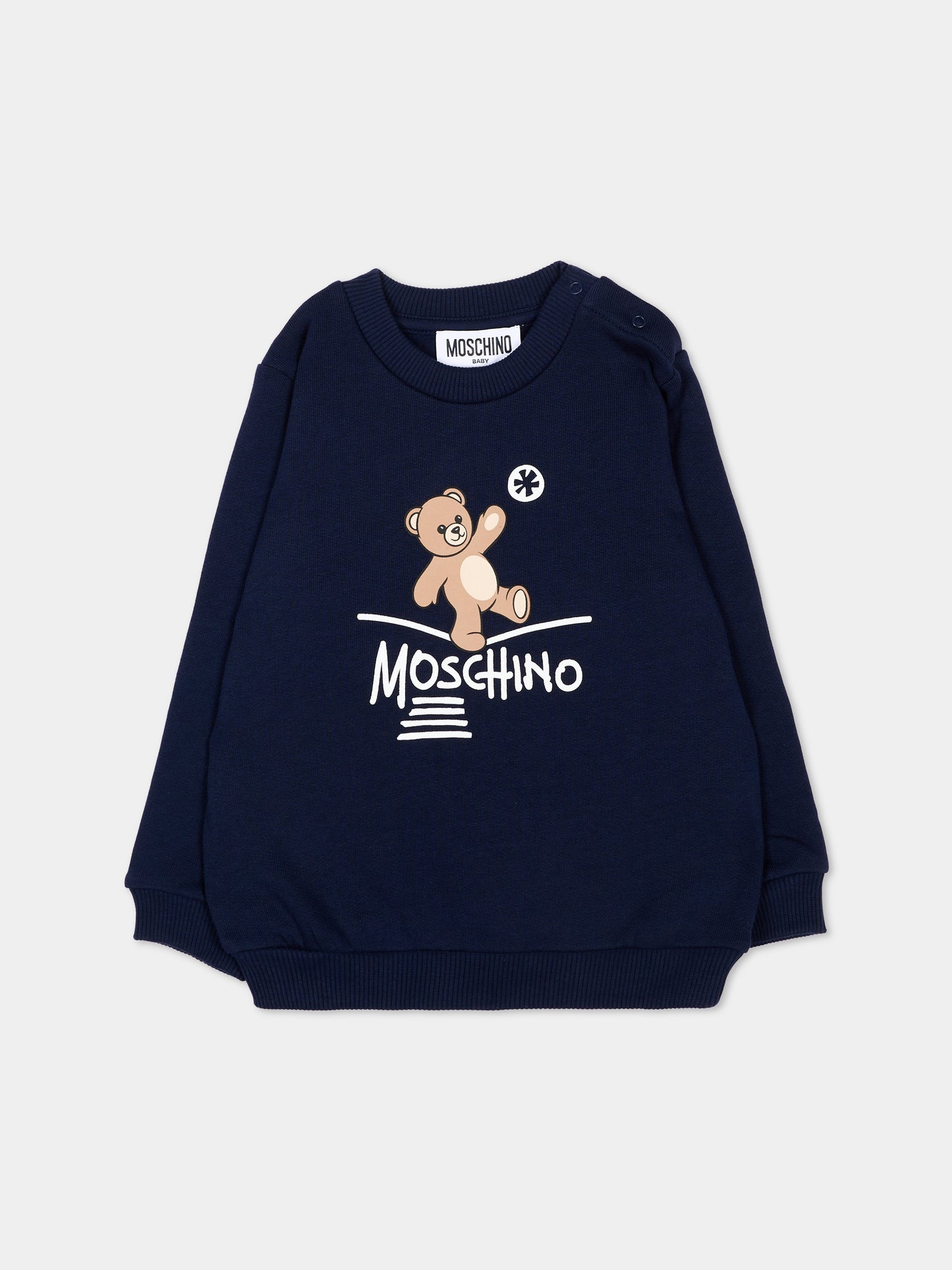 Felpa blu per neonati con Teddy Bear,Moschino Kids,MVF060 LCA83 40016