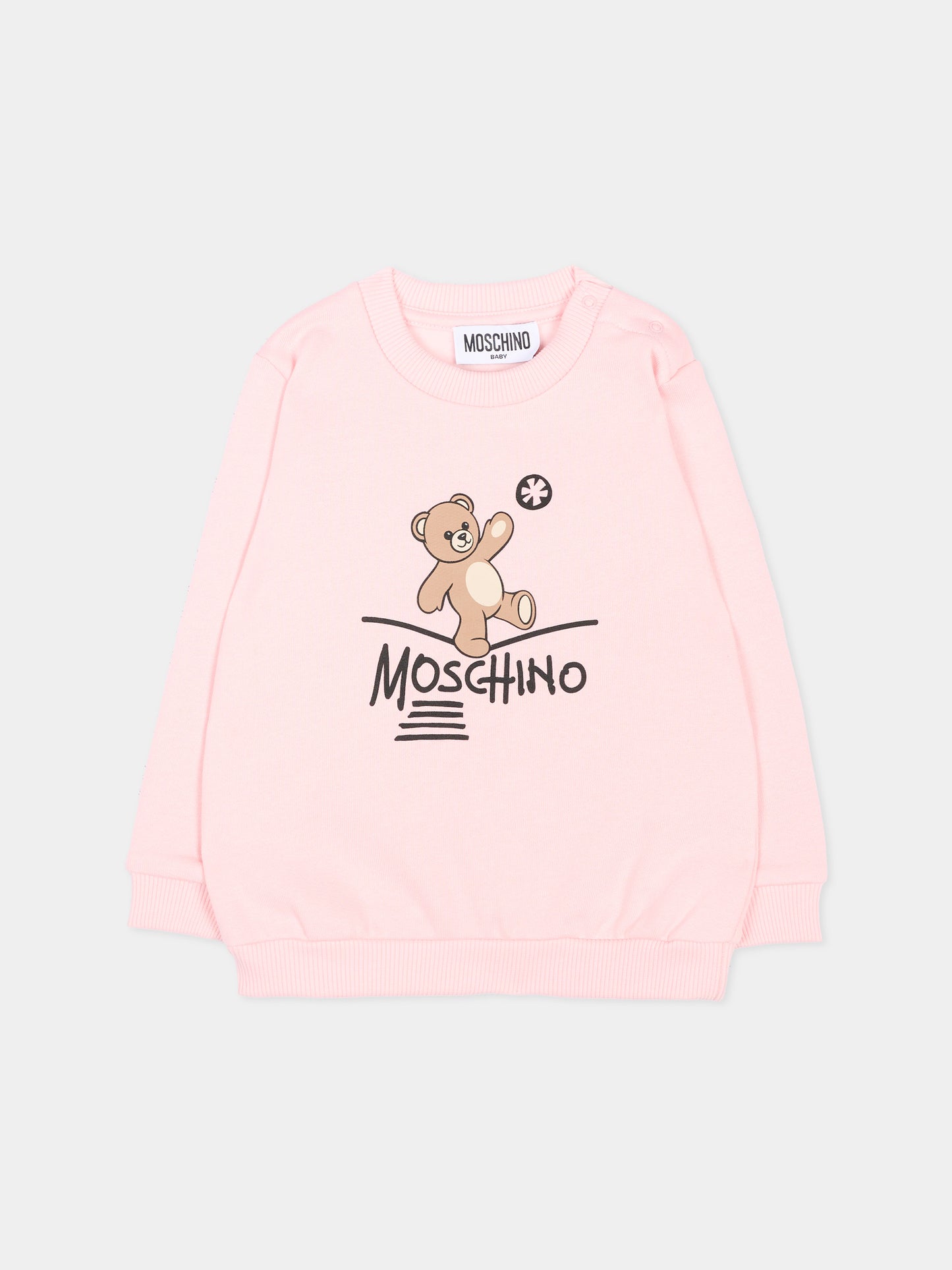 Felpa rosa per neonata con Teddy Bear,Moschino Kids,MVF060 LCA83 50209