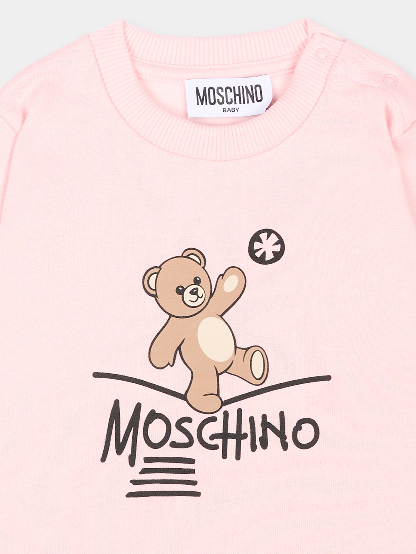 Felpa rosa per neonata con Teddy Bear,Moschino Kids,MVF060 LCA83 50209