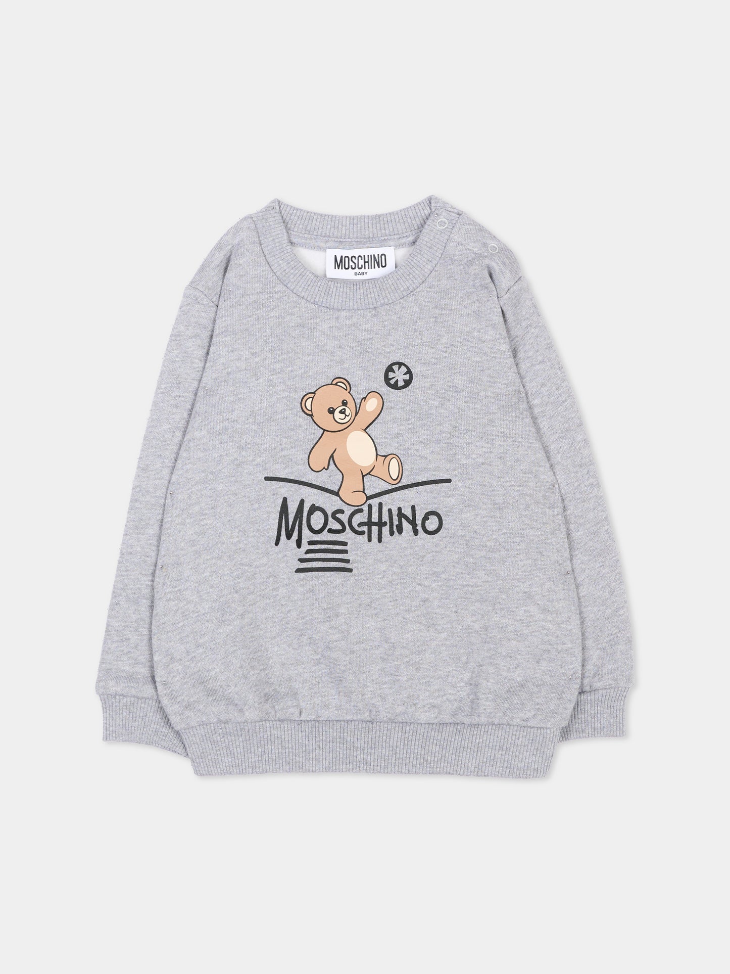 Felpa grigia per neonati con Teddy Bear,Moschino Kids,MVF060 LCA83 60901