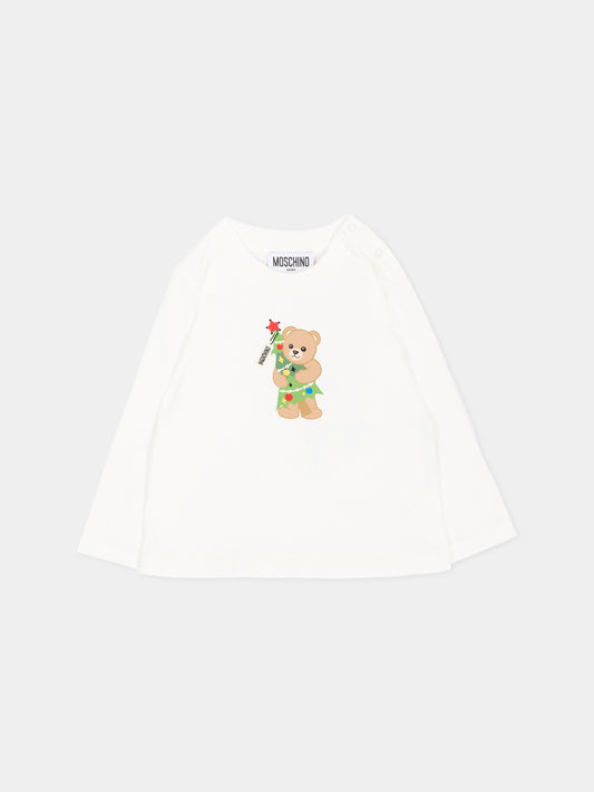 T-Shirt avorio per neonati con Teddy Bear,Moschino Kids,MVO014 LAA10 10063