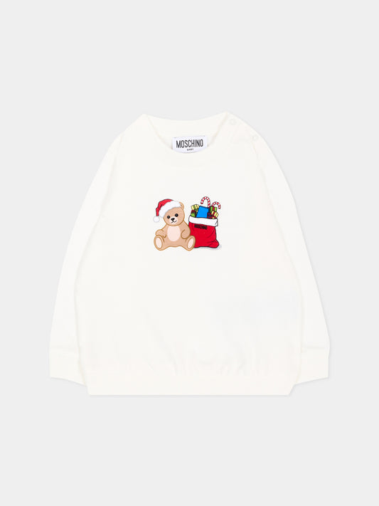 Felpa avorio per neonati con Teddy Bear,Moschino Kids,MZF060 LCA61 10063