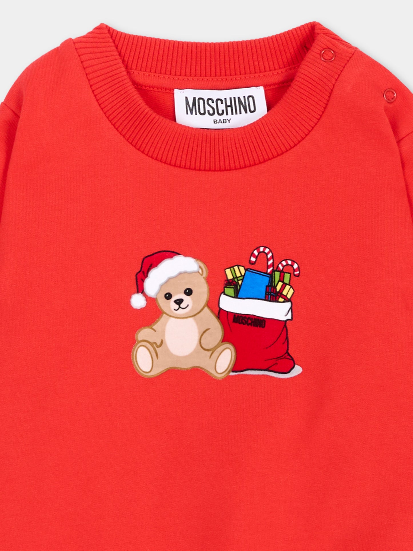 Felpa rossa per neonati con Teddy Bear,Moschino Kids,MZF060 LCA61 50109