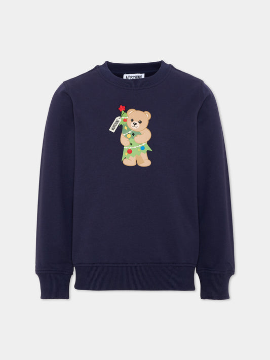 Felpa blu per bambini con Teddy Bear,Moschino Kids,H5F08V LCA61 40016