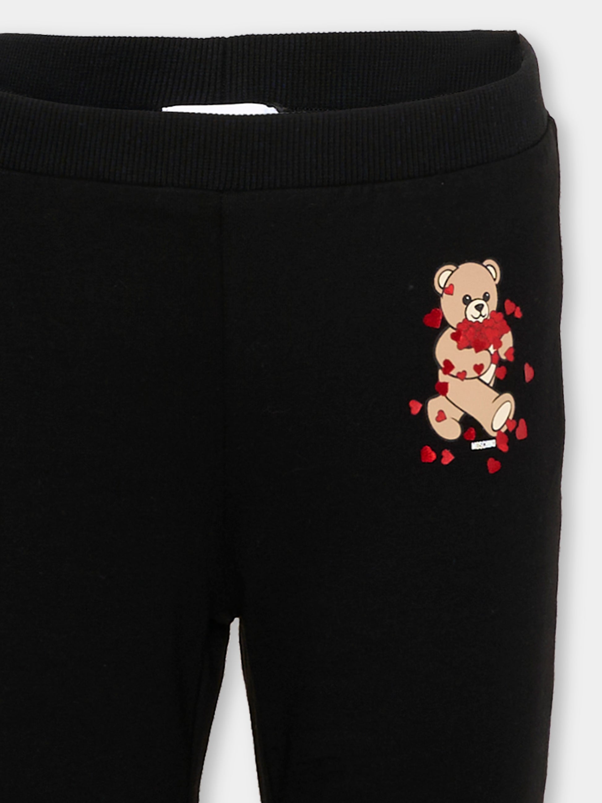 Leggings neri per bambina con Teddy Bear,Moschino Kids,HEP050 LDA63 60100