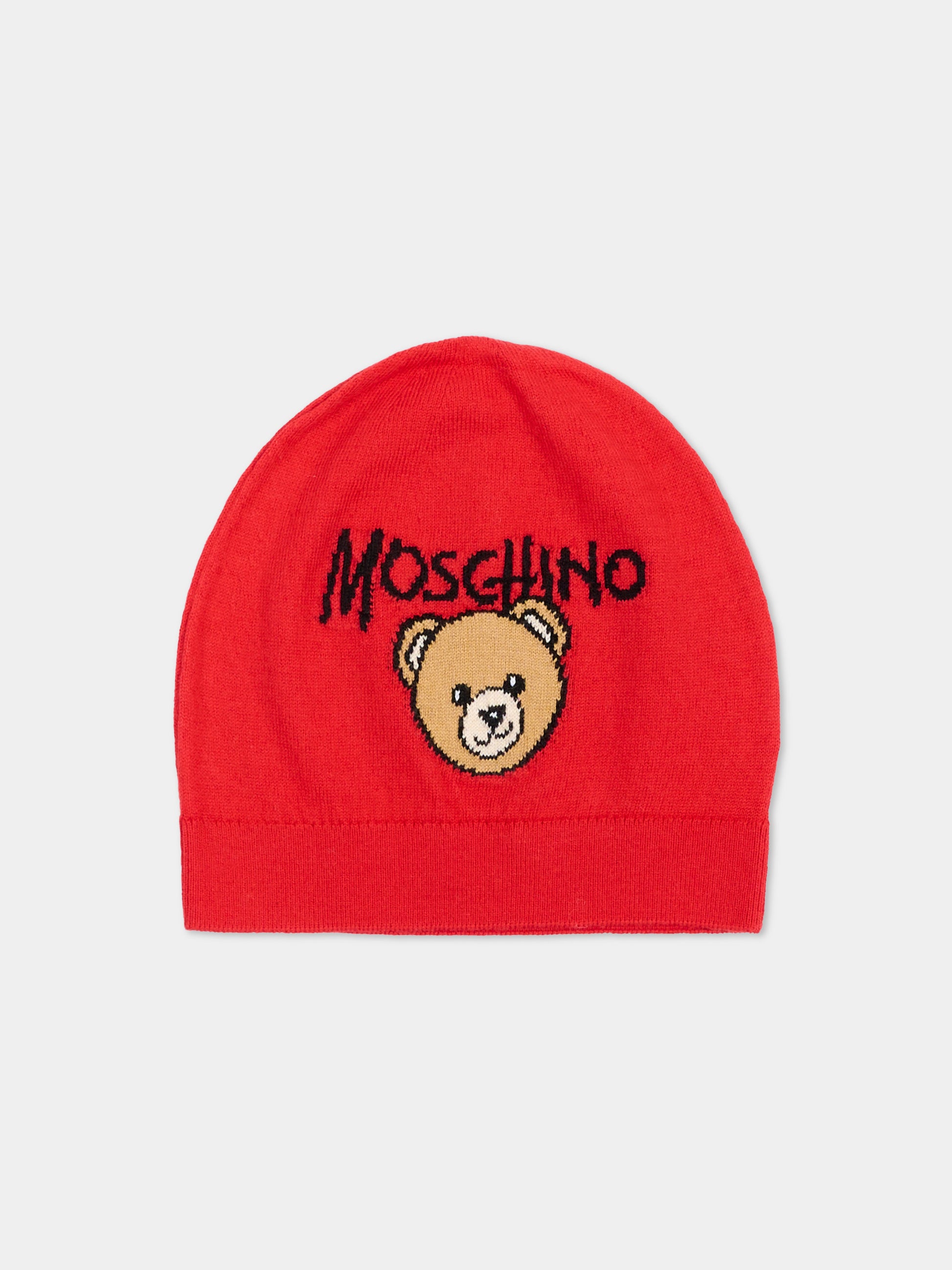 Berretto rosso per bambini con Teddy Bear,Moschino Kids,HMX02O LHE43 50109