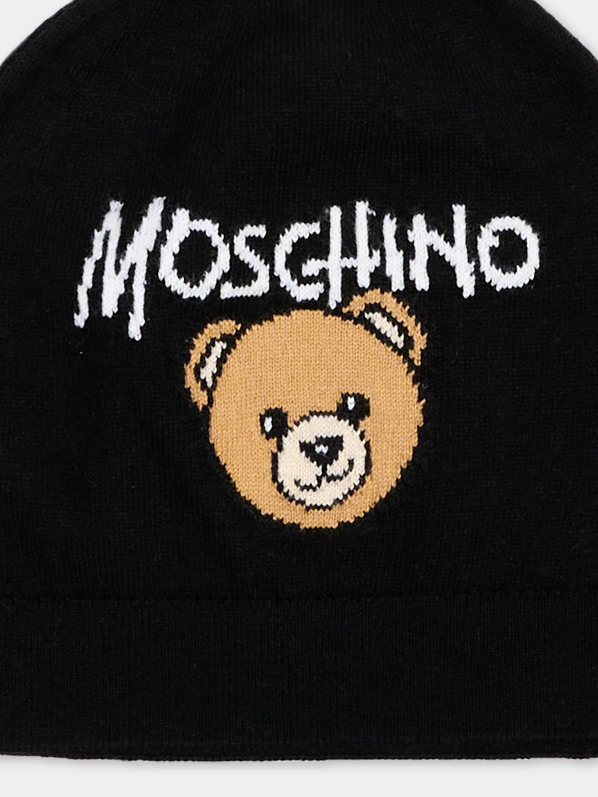 Berretto nero per bambini con Teddy Bear,Moschino Kids,HMX02O LHE43 60100