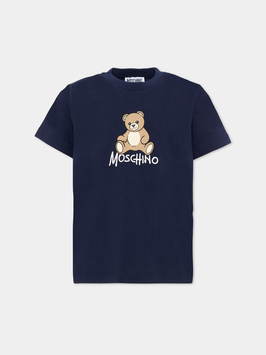 T-Shirt blu per bambini con Teddy Bear,Moschino Kids,HNM05V LAA10 40016