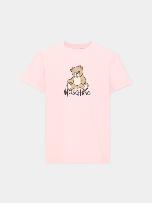 T-Shirt rosa per bambina con Teddy Bear,Moschino Kids,HNM05V LAA10 50209