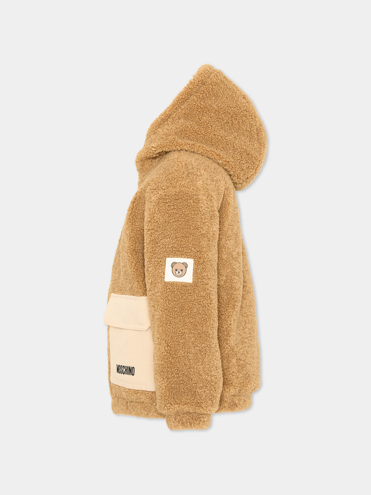 Ecopelliccia beige con cappuccio per bambini,Moschino Kids,HUS05R LIA00 20351