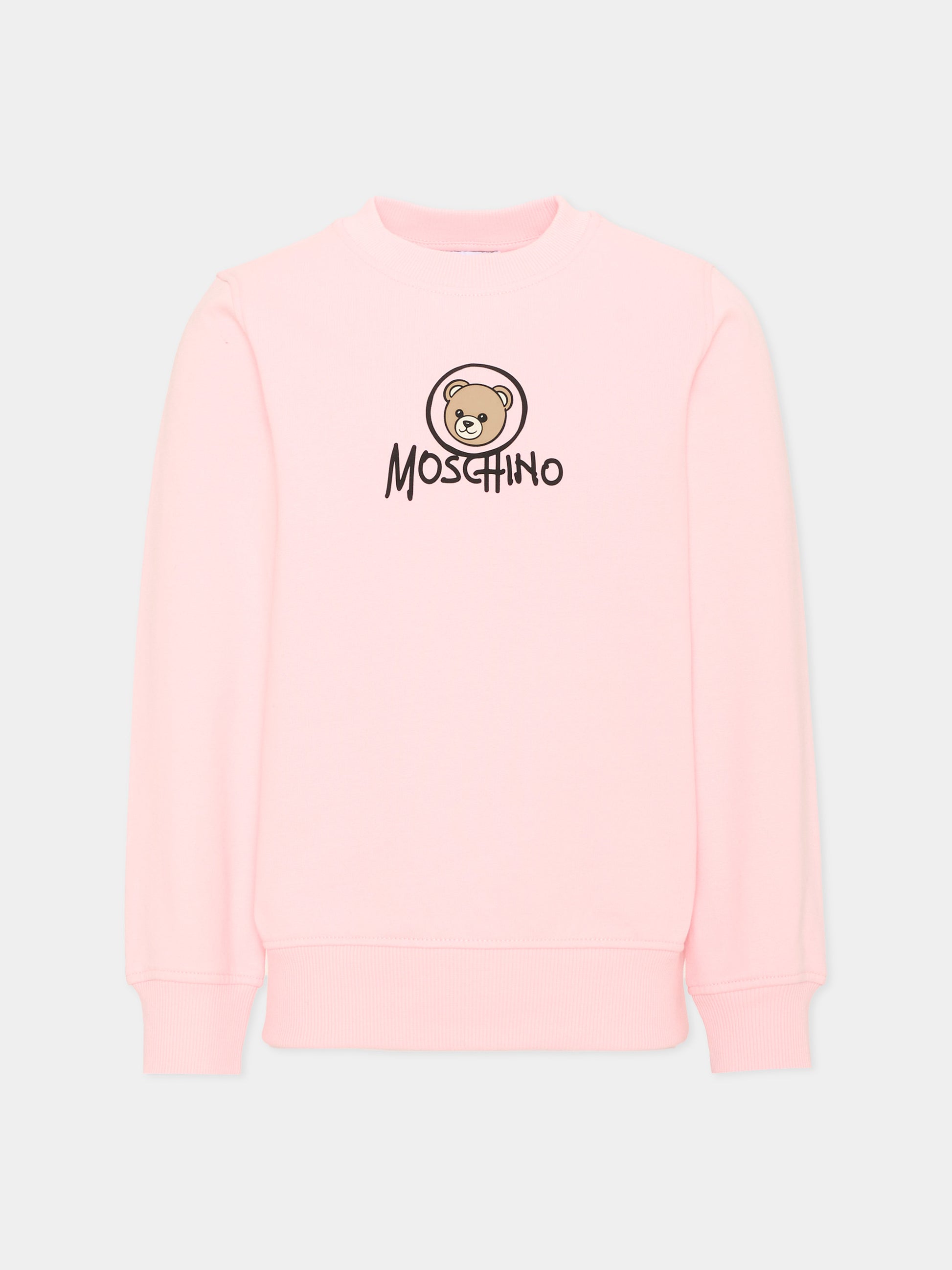 Felpa rosa per bambina con Teddy Bear,Moschino Kids,HXF08V LCA83 50209