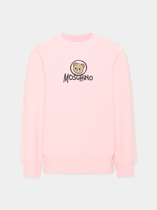Felpa rosa per bambina con Teddy Bear,Moschino Kids,HXF08V LCA83 50209