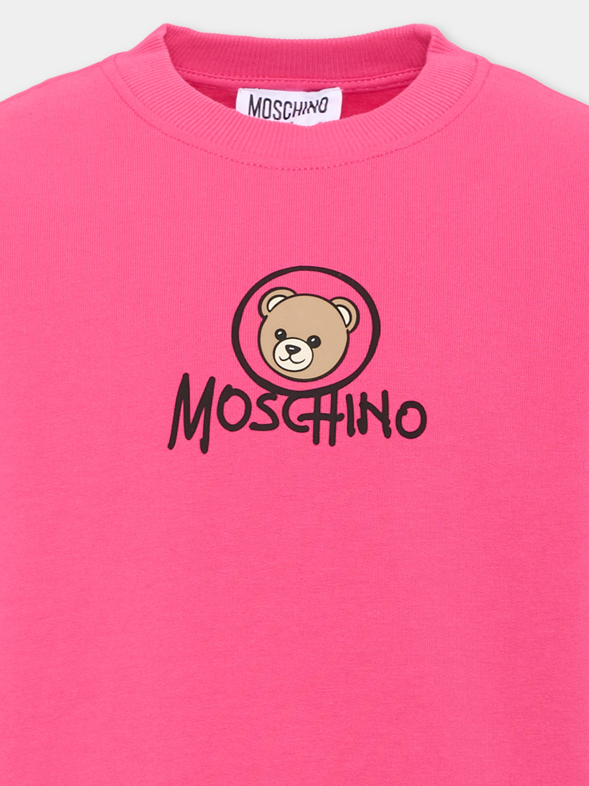Felpa fucsia per bambina con Teddy Bear,Moschino Kids,HXF08V LCA83 51450