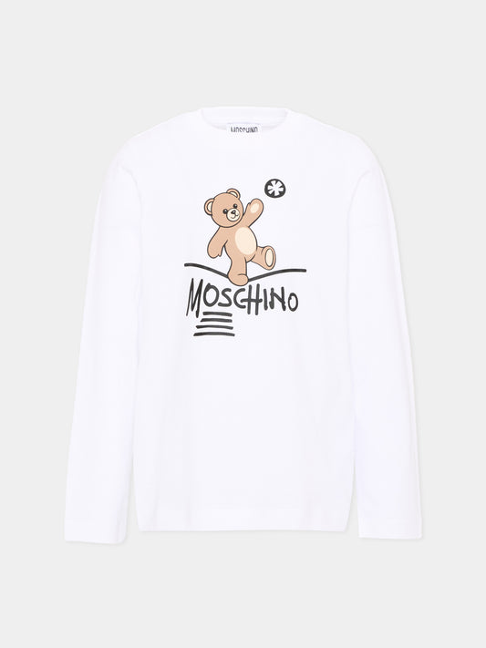 T-Shirt bianca per bambini con Teddy Bear,Moschino Kids,HZO00J LAA20 10101
