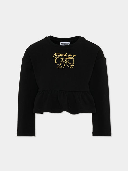 Felpa nera per bambina con logo,Moschino Kids,HDF06H LDA18 60100