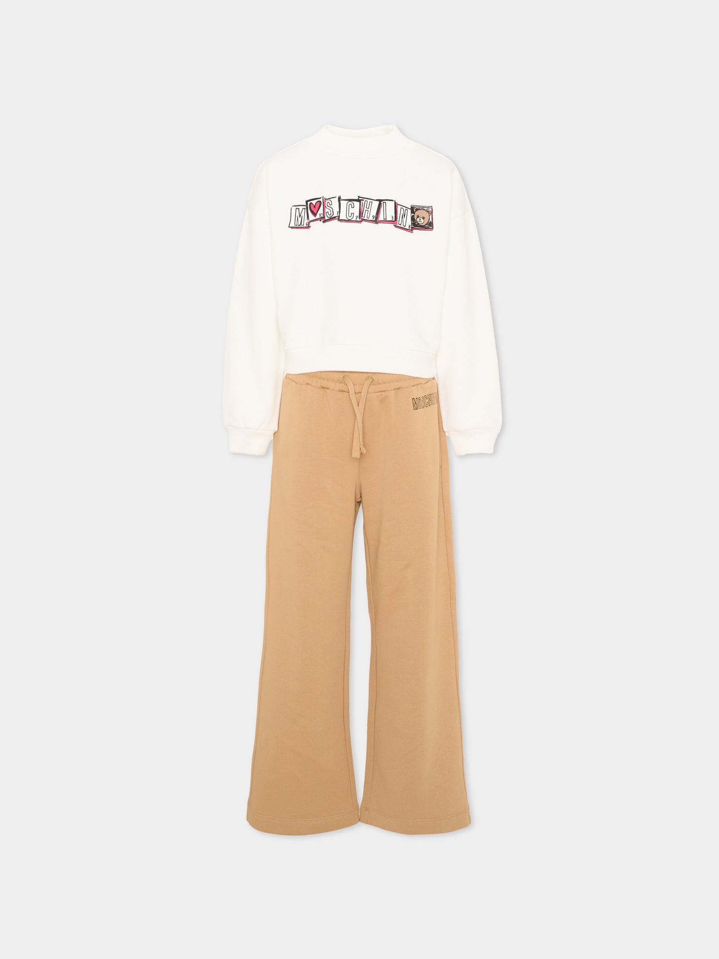 Completo sportivo avorio per bambini con logo,Moschino Kids,HDK037 LCA58 83544