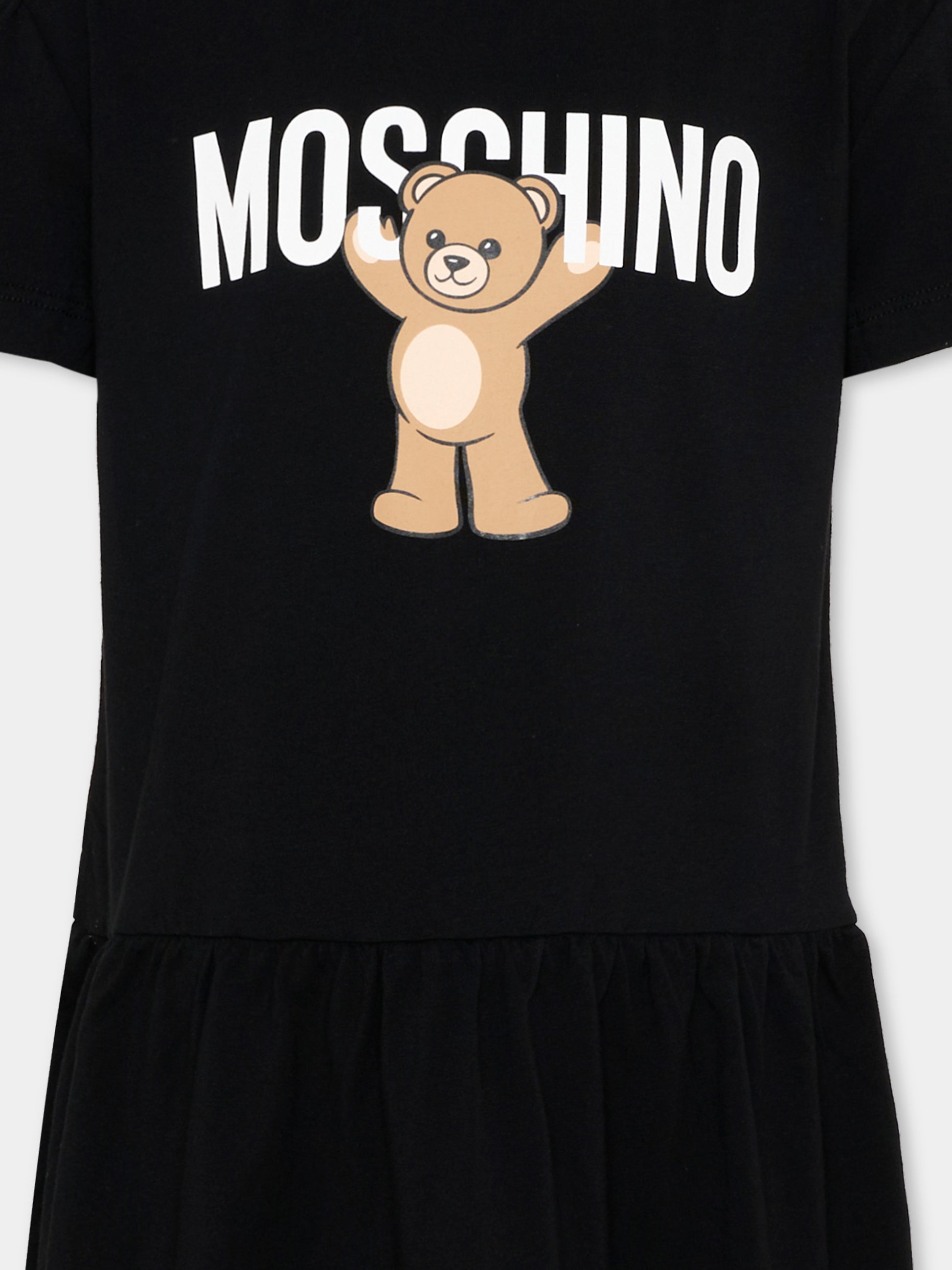 Vestito nero per bambina con Teddy Bear,Moschino Kids,HDV0H9 LAA10 60100