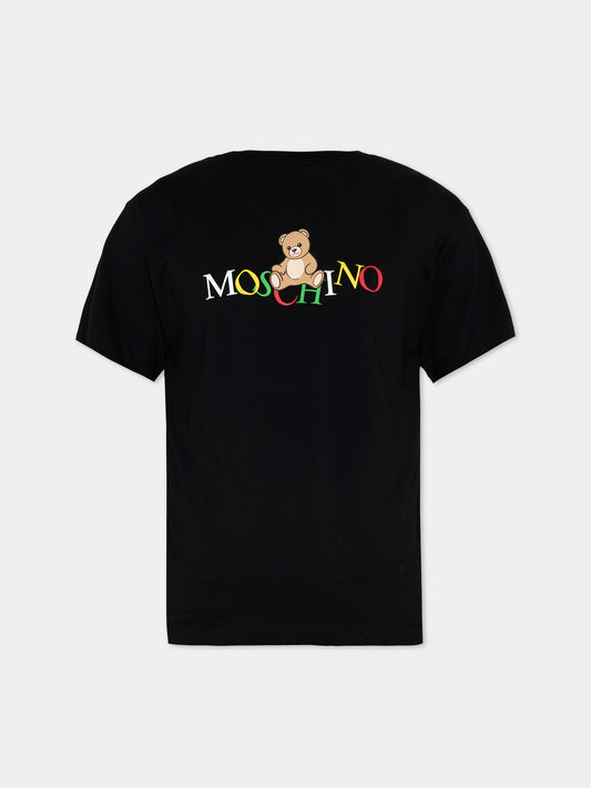 T-Shirt nera per bambini con Teddy Bear,Moschino Kids,HPM05G LAA10 60100